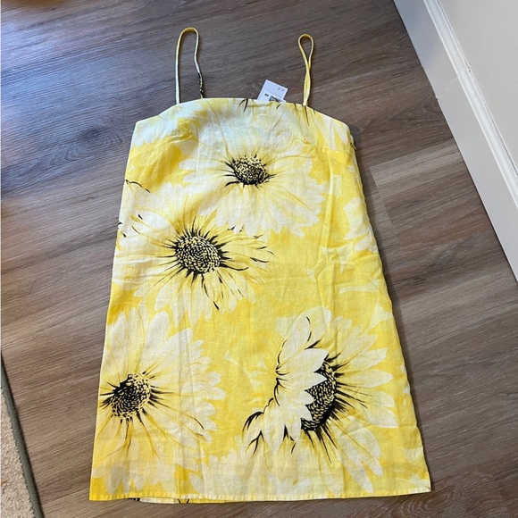 H&M Yellow Floral Linen Blend Mini Dress Size Small sunflower - Picture 5 of 7